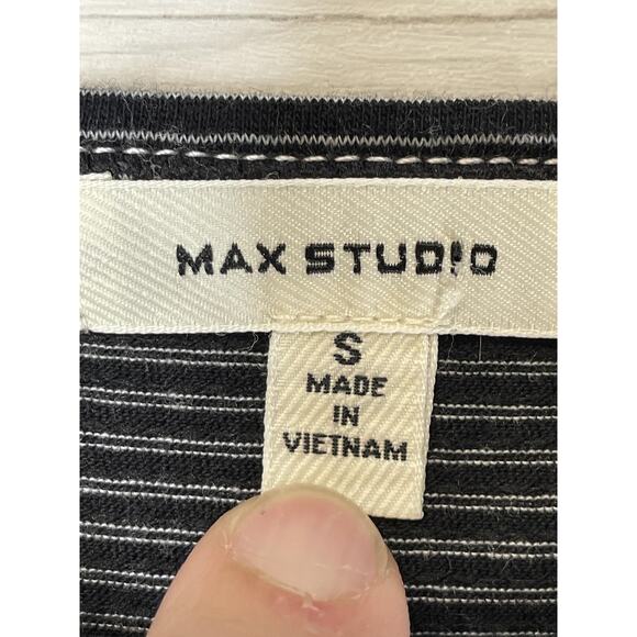 Max Studio Shirt Womens Small Black White Stripe 3/4 Puff Sleeve Stretch 8705S75 - Picture 6 of 9